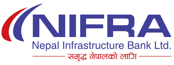 The image features the logo of Nepal Infrastructure Bank Ltd., also known as NIFRA, with a stylized curved line and text in both English and Nepali.