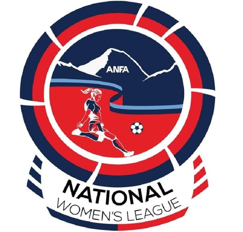 The image depicts a logo for the National Women's League, featuring a circular design with a soccer player kicking a ball, set against a backdrop of a mountain and the acronym 'ANFA'. The logo includes red, white, and blue colors.