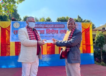 बिदाइ र स्वागत एकसाथ : नगरप्रमुख आचार्यद्वारा अक्षयकोषमा पाँच लाख रुपैयाँ प्रदान