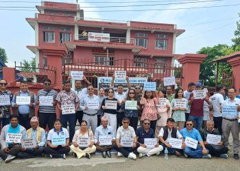 जिल्ला प्रशासन कार्यालयको मुल गेटमा पत्रकारको धर्ना