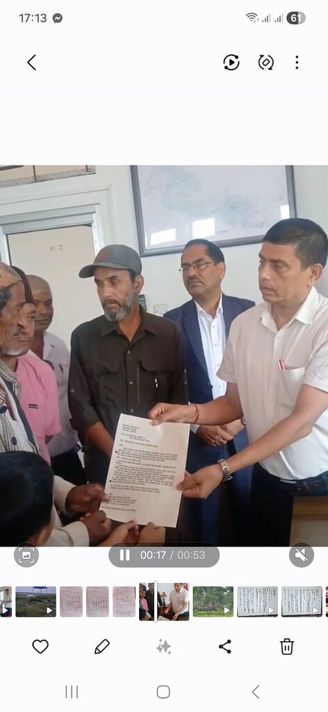 Santosh Subedi, coordinator of 'Bachna De Sarkar', hands over a memorandum to Chief District Officer Shivlal Gelal, accompanied by Ranabahadur Officer and Balak Simrik Chaudhary, inside the district administration office in Chandranagar, Jhapa.