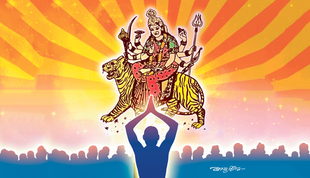 घटस्थापना र दसैंको पूजाआजा गरिरहेको दृश्य