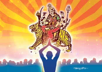 घटस्थापना र दसैंको पूजाआजा गरिरहेको दृश्य