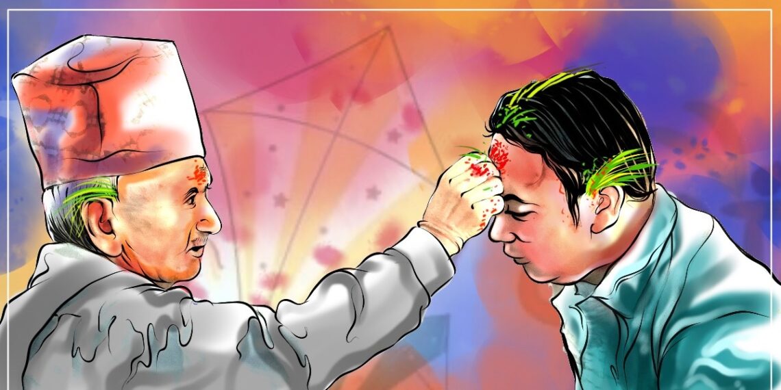 बडादसैँमा टीका लगाउँदै गरेका ज्येष्ठ नागरिक