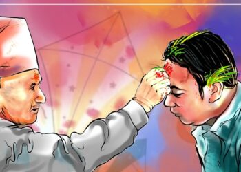 बडादसैँमा टीका लगाउँदै गरेका ज्येष्ठ नागरिक