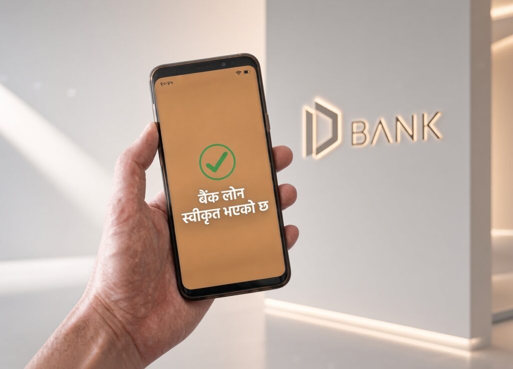 मोबाइल एपबाट बैंकको फोन लोन आवेदन दिँदै गरेको दृश्य