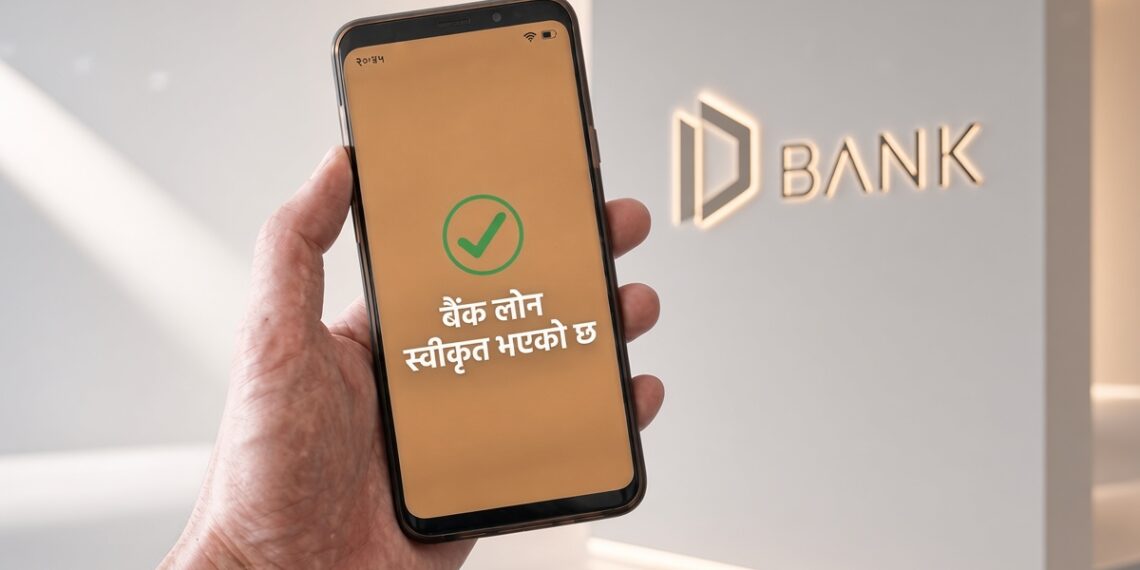 मोबाइल एपबाट बैंकको फोन लोन आवेदन दिँदै गरेको दृश्य