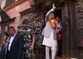 भक्तपुरको नवदुर्गा मन्दिरमा पूजाअर्चना गरिरहनु भएका राष्ट्रपति रामचन्द्र पौडेल